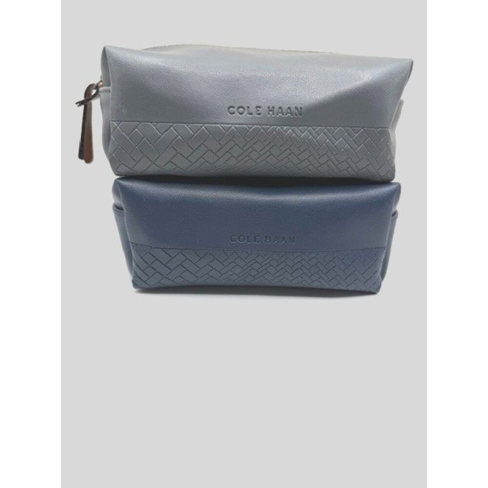 Lot of 2 Cole Haan Travel Toiletry Bags Dopp Kit Gray Blue Zip Organizer Case